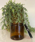 16oz Amber Straight Sided Jar - 89/400 Threaded w/ Black Lids - Peach State Candle Supply